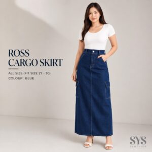 SYS Clothier Rok Jeans Wanita Ross Cargo Skirt || High Waist Cargo Denim Skirt All Size (Fit 27-30)