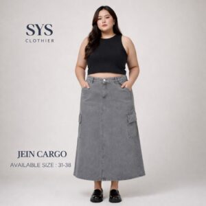 SYS Clothier Rok Jeans Wanita Jein Cargo Skirt || A-Line High Waist Denim Size 31-38