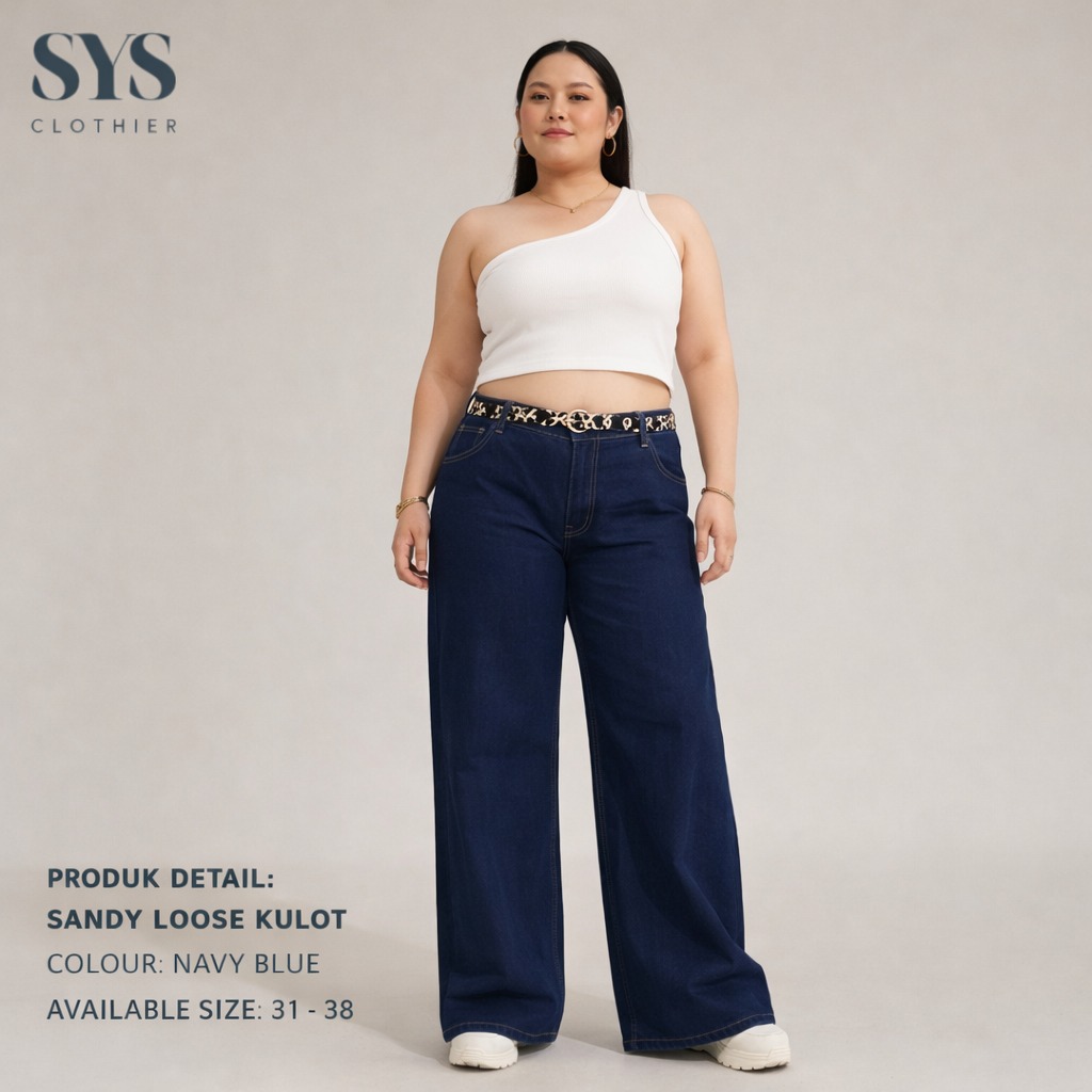 SYS Clothier Sandy Loose Kulot Jeans Wanita | High Waist Kulot Wide Leg Denim Size 31-38 - Gambar 6