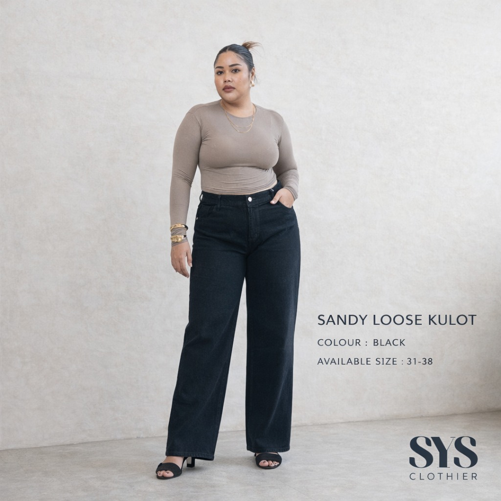 SYS Clothier Sandy Loose Kulot Jeans Wanita | High Waist Kulot Wide Leg Denim Size 31-38 - Gambar 2