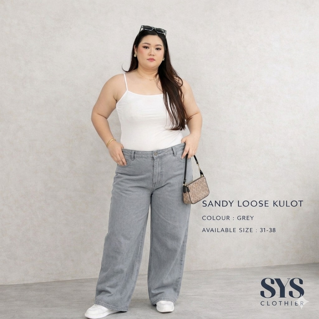 SYS Clothier Sandy Loose Kulot Jeans Wanita | High Waist Kulot Wide Leg Denim Size 31-38 - Gambar 4