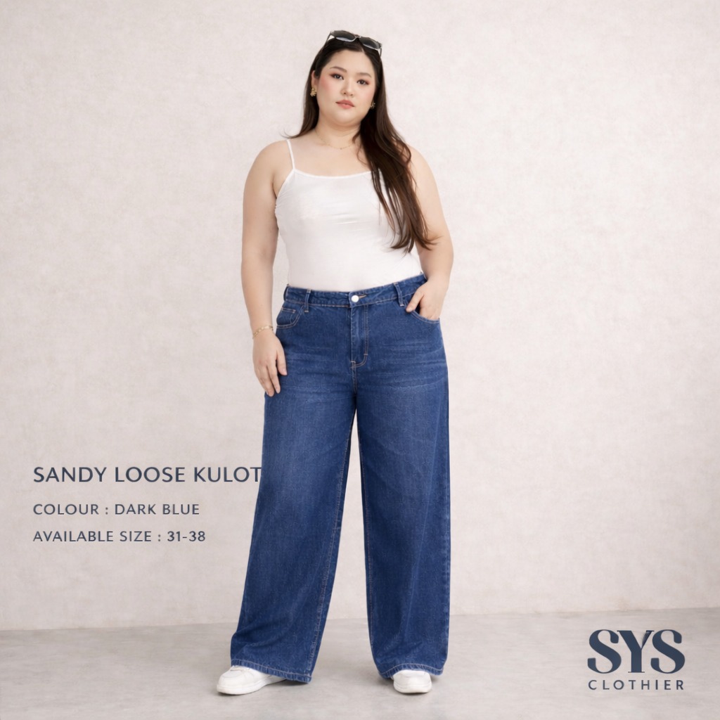 SYS Clothier Sandy Loose Kulot Jeans Wanita | High Waist Kulot Wide Leg Denim Size 31-38 - Gambar 8