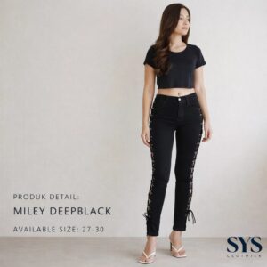 Sys Clothier Miley Deepblack Jeans Wanita l High Waist Skinny Lace Up Premium Denim (Size 27-30)