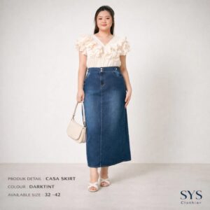Sys Clothier Casa Denim Skirt l Rok Midi High Waist Jeans Wanita Jumbo (Size 32-42)