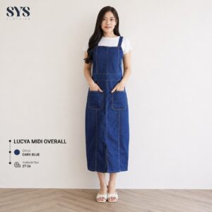 Sys Clothier Lucya Midi Overall Dress Series Jeans Wanita l Denim Midi Maxi Premium Jumbo (Size 28-38)