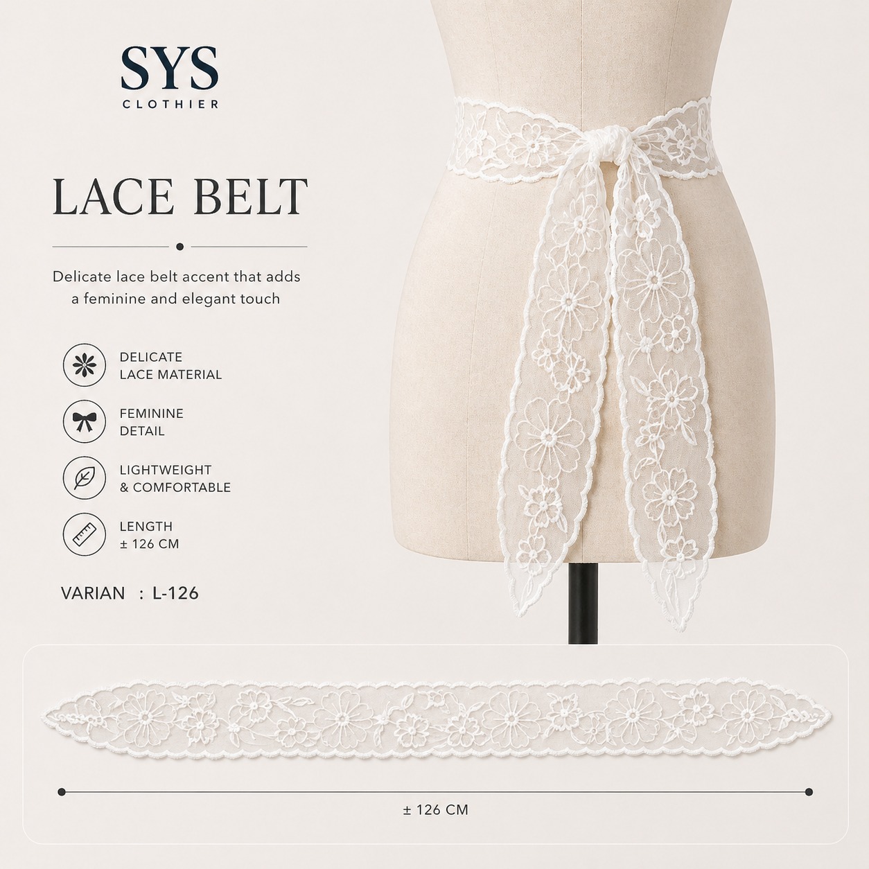 SYS Clothier Lace Belt Accent Series I Feminine Elegant Waist Tie - Gambar 4