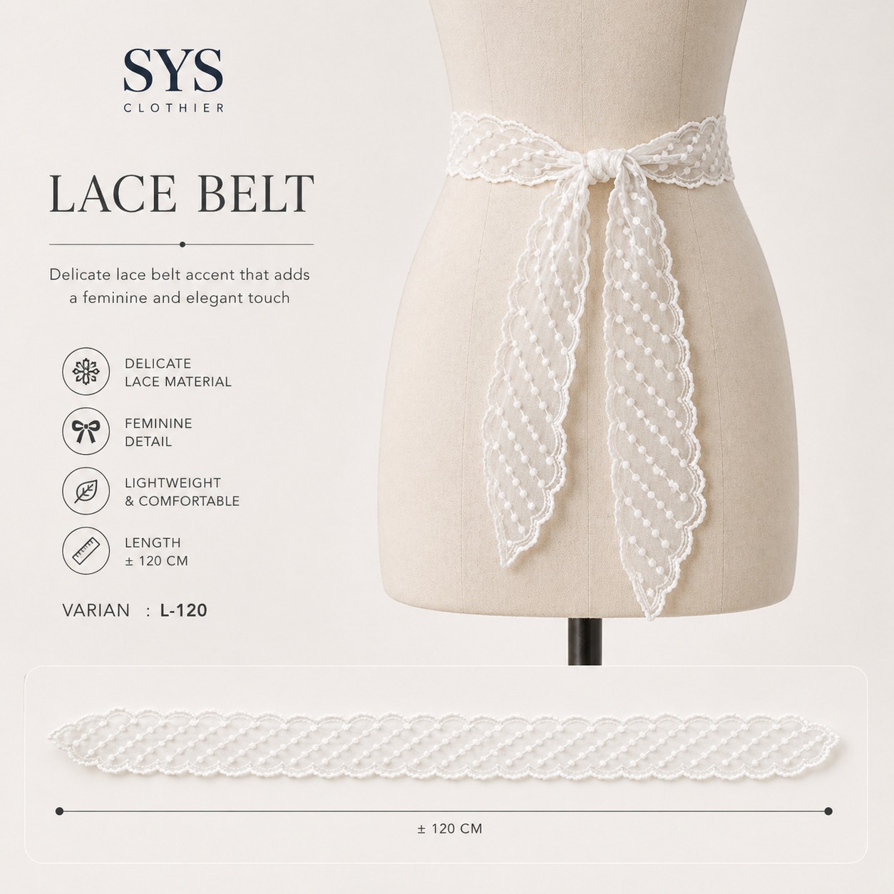 SYS Clothier Lace Belt Accent Series I Feminine Elegant Waist Tie - Gambar 3