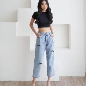 boyfriend jeans wanita high waist