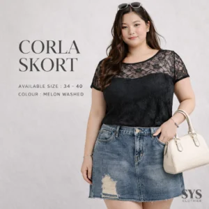 Sys Clothier Corla Skort Denim Wanita || High Waist Skirt With Inner Short (Size 27-40)