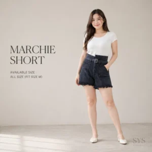 Sys Clothier Marchie Short Jeans Wanita I Celana Pendek Denim High Waist Premium (Fit Size M)