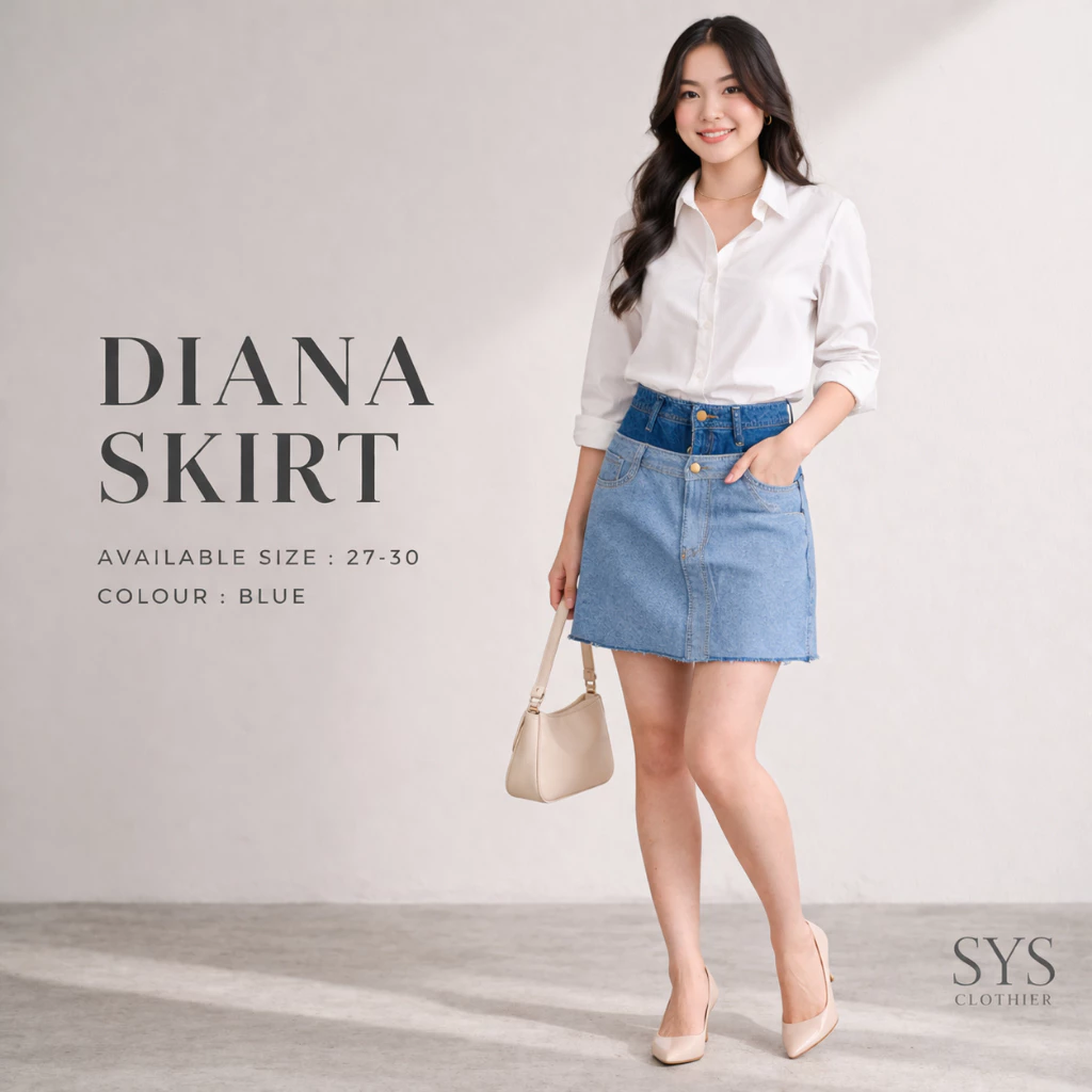 SYS Clothier Diana Skirt Jeans || Rok Highwaist Layer Denim Wanita (Size 27-38) - Gambar 5