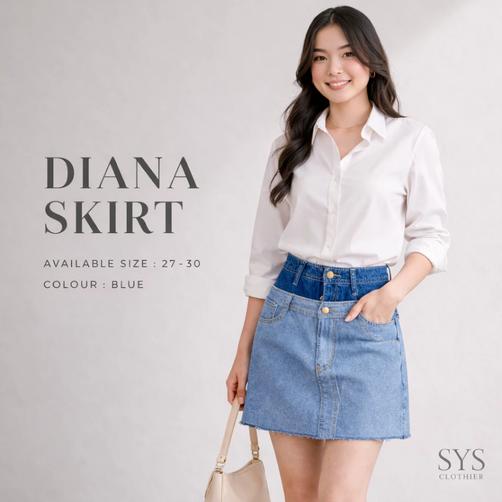 SYS Clothier Diana Skirt Jeans || Rok Highwaist Layer Denim Wanita (Size 27-38) - Gambar 3