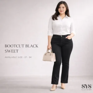 YS CLOTHIER Bootcut Black Sweet Jeans Wanita | High Waist Flare Denim Premium (Size 27–38)
