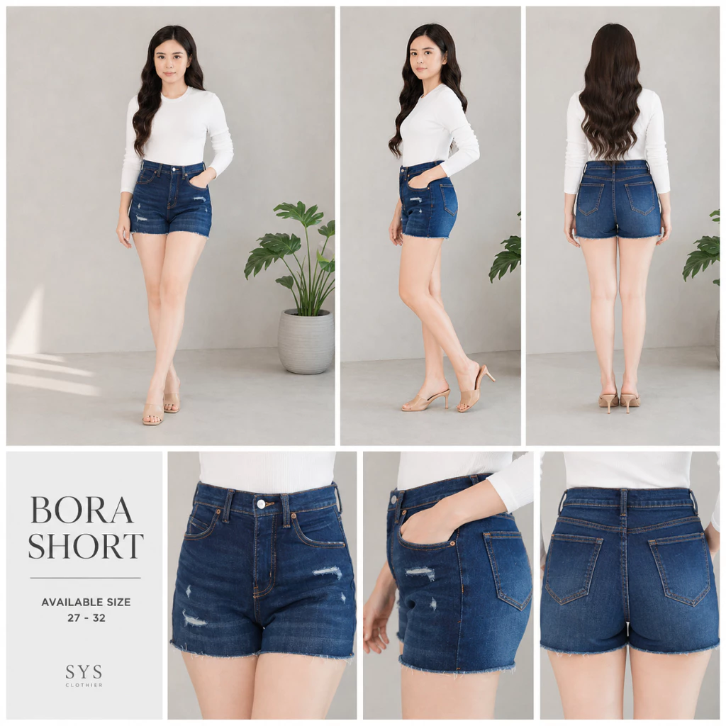Sys Clothier Bora Short Jeans Wanita II Celana Pendek High Waist Distressed Denim Short (Size 27-32) - Gambar 2