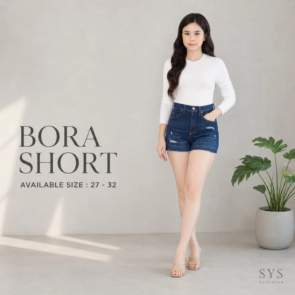 Sys Clothier Bora Short Jeans Wanita II Celana Pendek High Waist Distressed Denim Short (Size 27-32) - Gambar 3