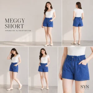 Sys Clothier Meggy Short Jeans Wanita I Celana Pendek Denim High Waist Pinggang Karet Premium (Fit Size 27-30)