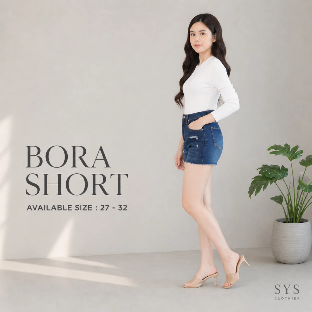 Sys Clothier Bora Short Jeans Wanita II Celana Pendek High Waist Distressed Denim Short (Size 27-32) - Gambar 4