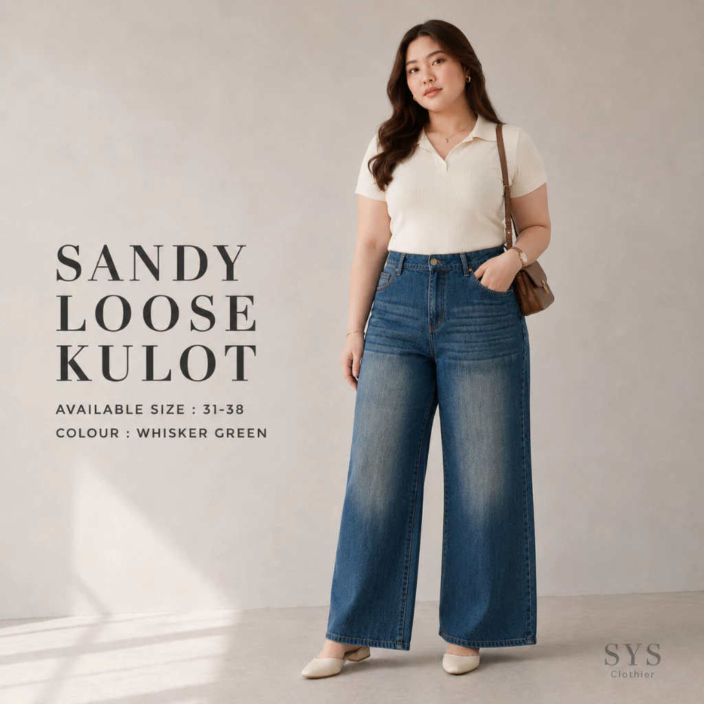 SYS Clothier Sandy Loose Kulot Jeans Wanita | High Waist Kulot Wide Leg Denim Size 31-38 - Gambar 10