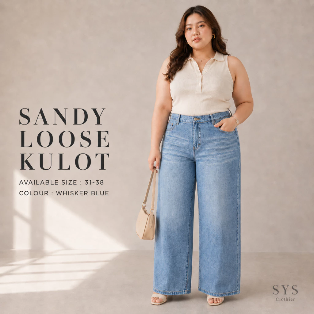 SYS Clothier Sandy Loose Kulot Jeans Wanita | High Waist Kulot Wide Leg Denim Size 31-38
