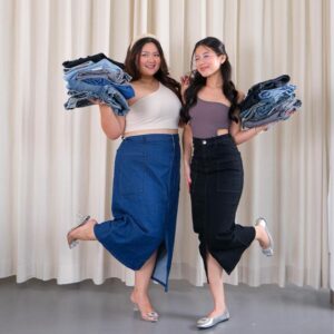 rok denim wanita panjang