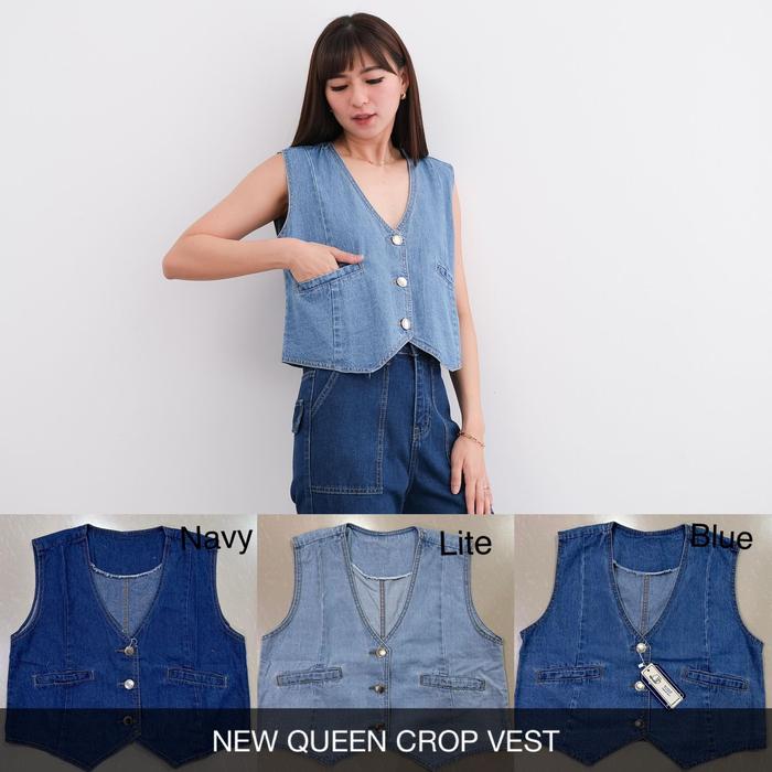 vest jeans wanita kekinian warna navy lite dan blue