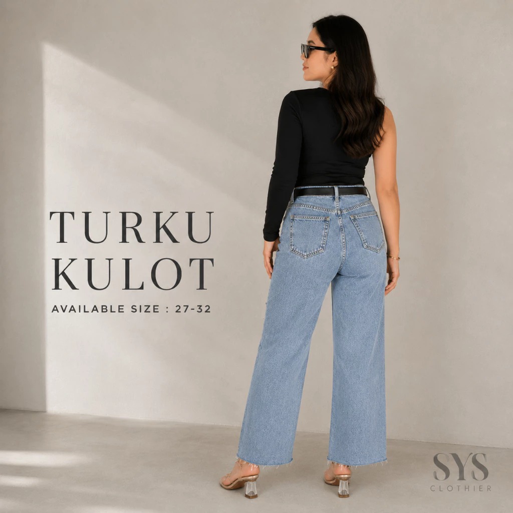 Sys Clothier Turku Kulot Jeans Wanita | Celana High Waist Loose Fit Denim Premium Bigsize (Size 27-32) - Gambar 3