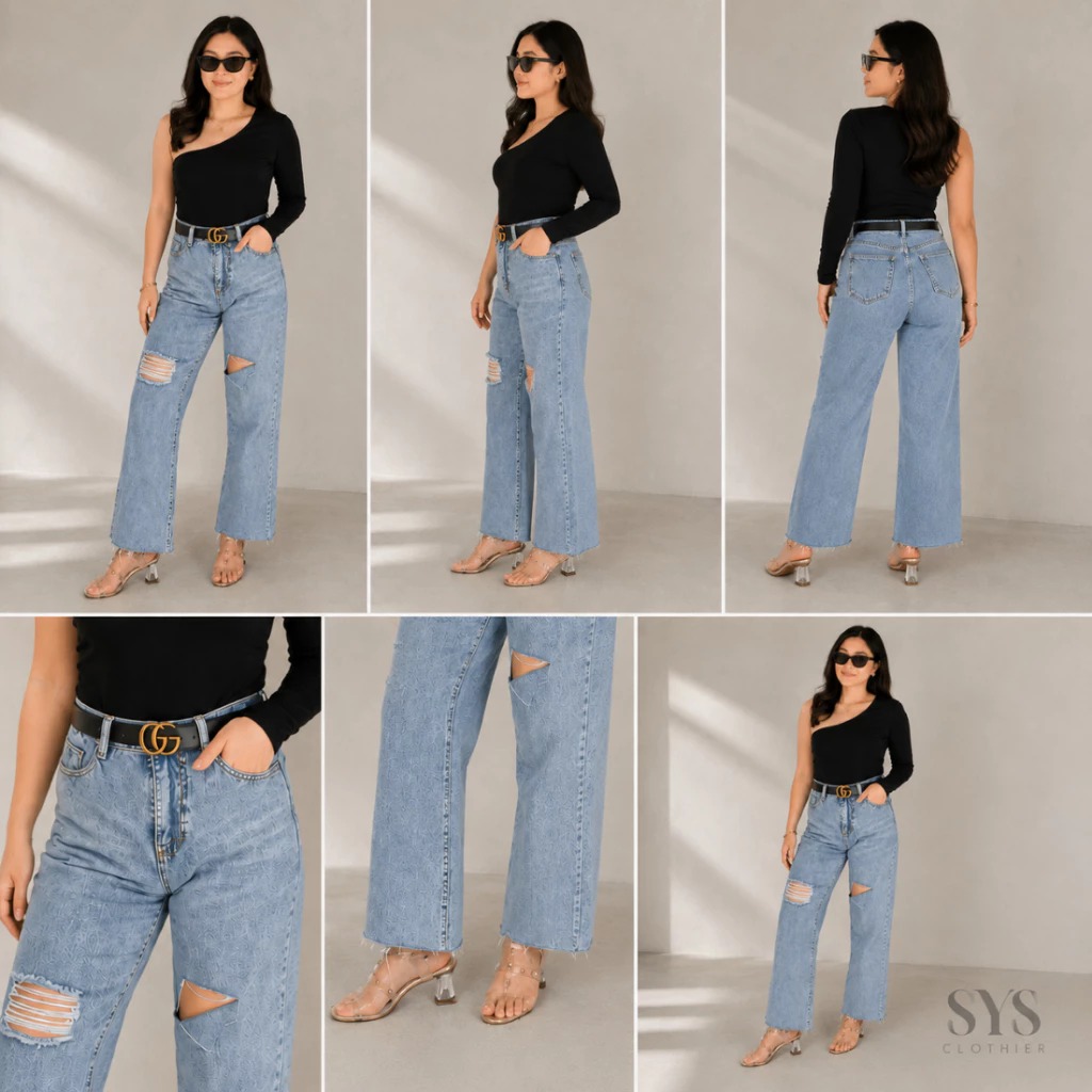 Sys Clothier Turku Kulot Jeans Wanita | Celana High Waist Loose Fit Denim Premium Bigsize (Size 27-32) - Gambar 2