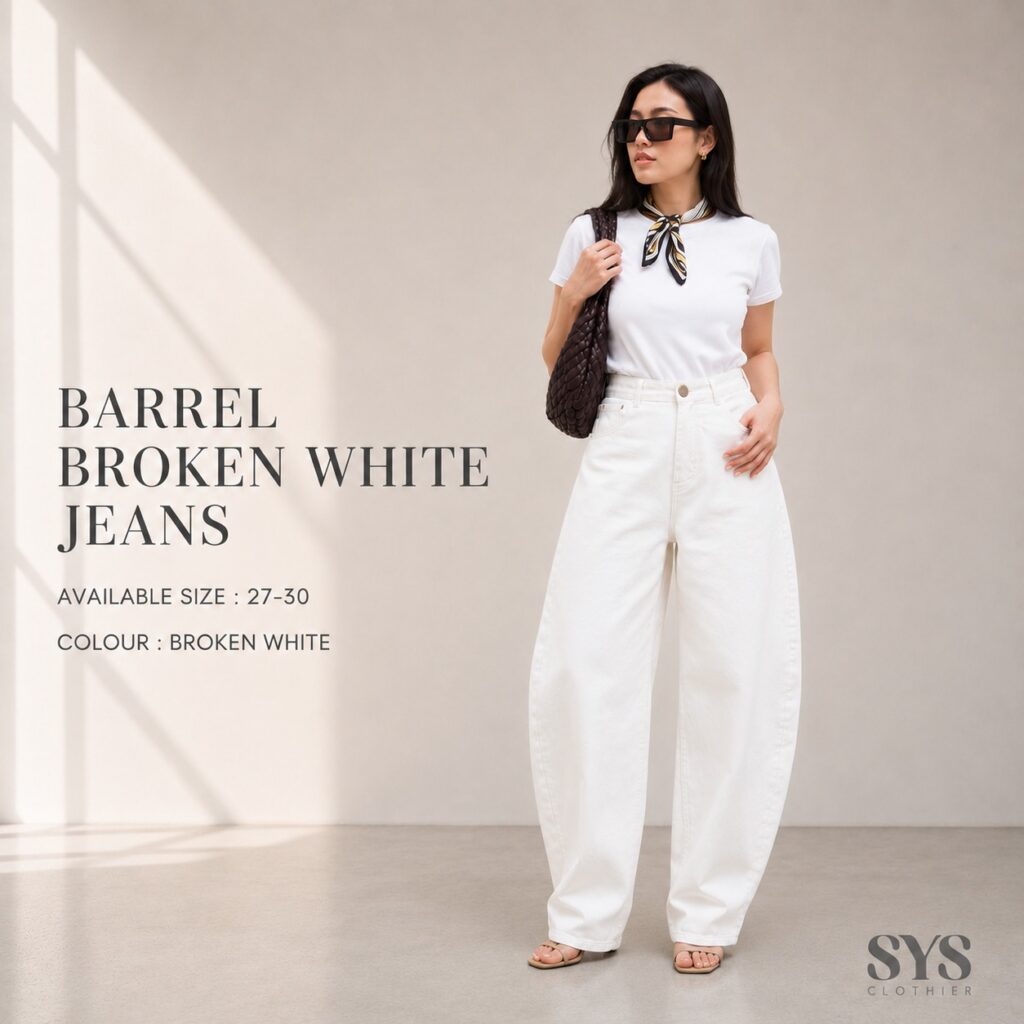 SYS Clothier Barrel Broken White Jeans || Barrel Jeans Wanita High Waist Premium Size 27–30