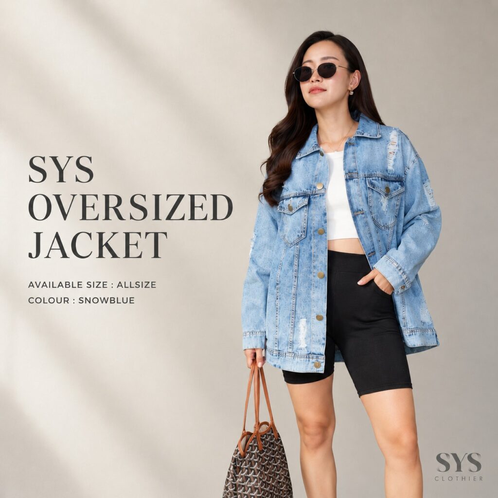 Sys Clothier Oversize Denim Jacket II Snowblue Jaket Jeans Wanita Loose Fit All Size (Fit to XL)