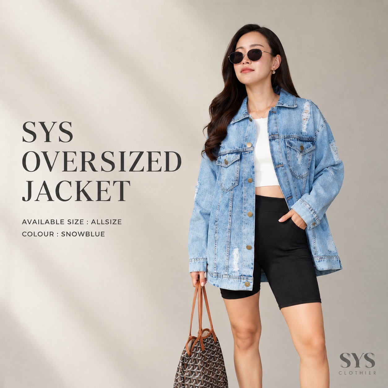 Sys Clothier Oversize Denim Jacket II Snowblue Jaket Jeans Wanita Loose Fit All Size (Fit to XL)