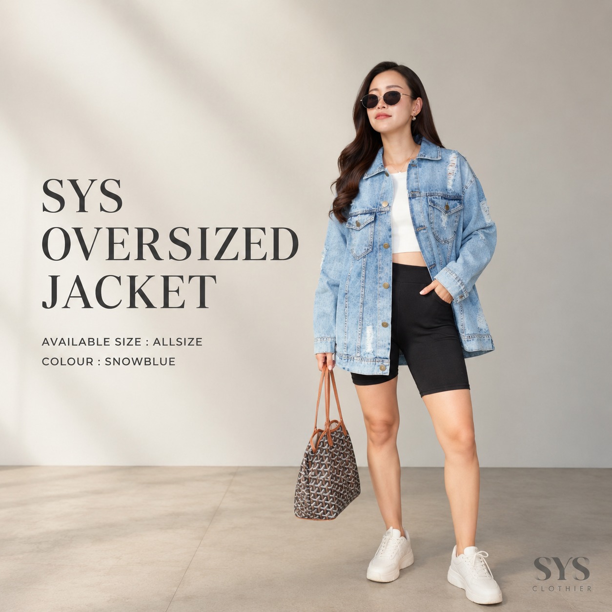Sys Clothier Oversize Denim Jacket II Snowblue Jaket Jeans Wanita Loose Fit All Size (Fit to XL) - Gambar 4