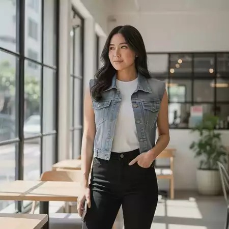 SYS Clothier Rogue Denim Vest || Denim Vest Wanita Rompi Jeans Premium Allsize - Gambar 2