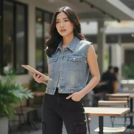 SYS Clothier Rogue Denim Vest || Denim Vest Wanita Rompi Jeans Premium Allsize - Gambar 3