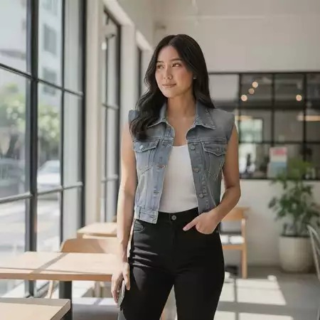 SYS Clothier Rogue Denim Vest || Denim Vest Wanita Rompi Jeans Premium Allsize - Gambar 4