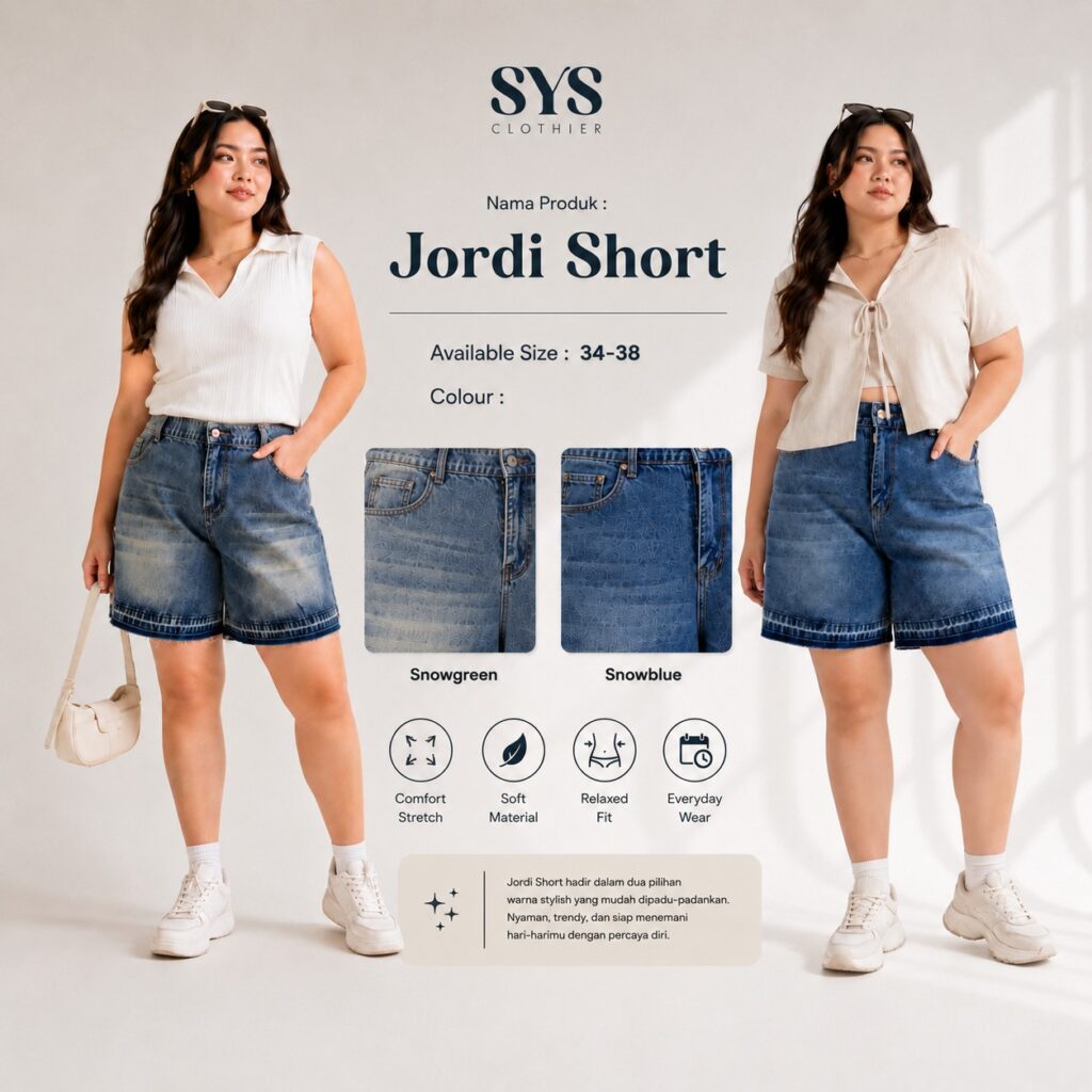 Sys Clothier Jordi Short Jeans Wanita Bigsize I Celana Pendek Jumbo High Waist Relax Fit Denim Premium (Size 34-38)