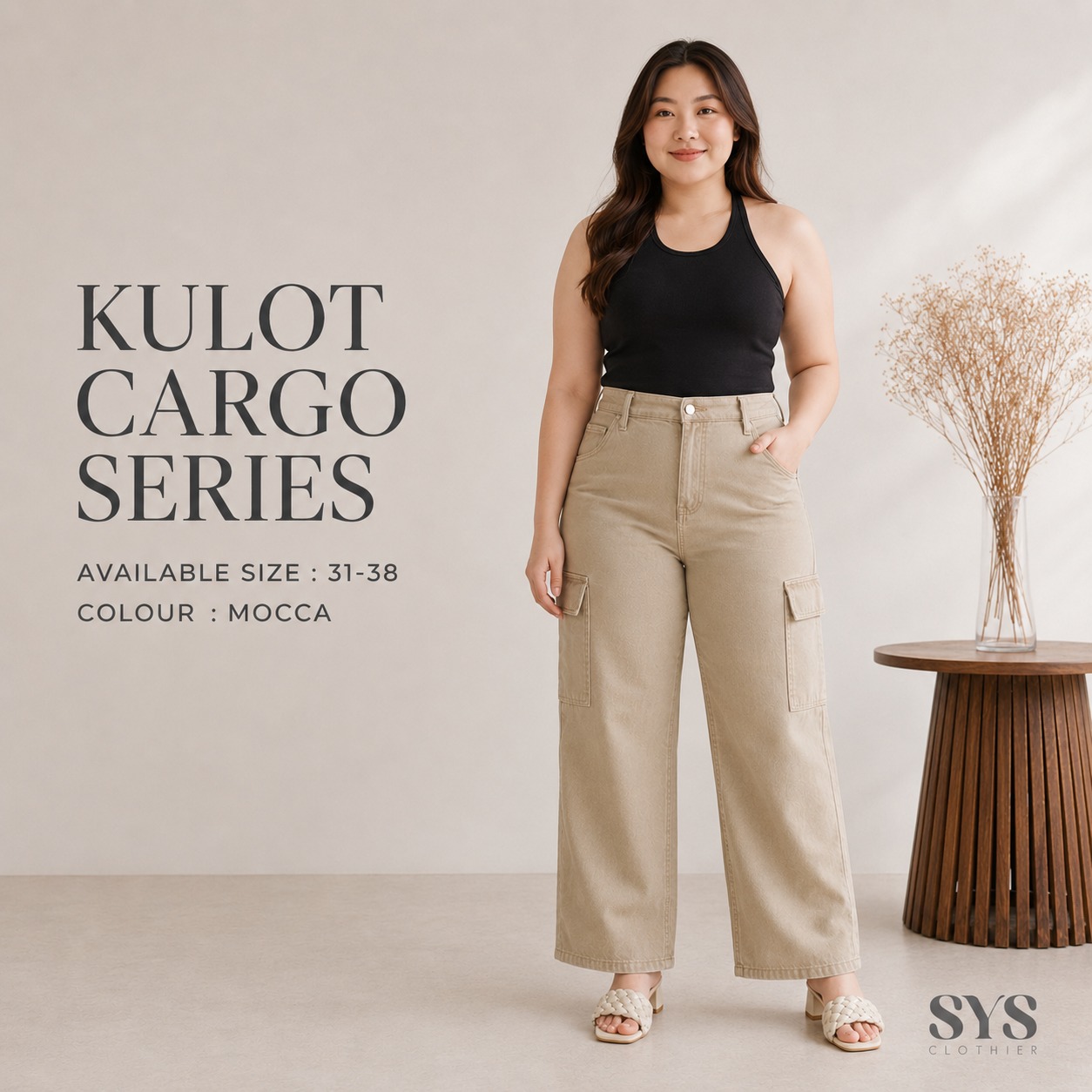 Sys Clothier Kulot Cargo Series Jeans Wanita I Celana Panjang Jumbo High Waist Loose Fit Denim Premium (Size 31-38) - Gambar 4