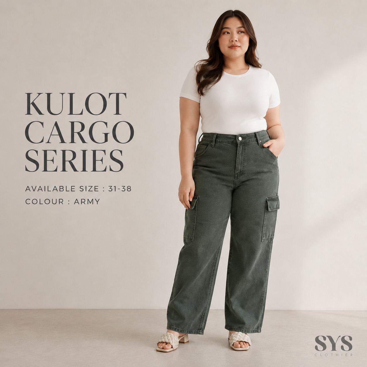 Sys Clothier Kulot Cargo Series Jeans Wanita I Celana Panjang Jumbo High Waist Loose Fit Denim Premium (Size 31-38) - Gambar 7