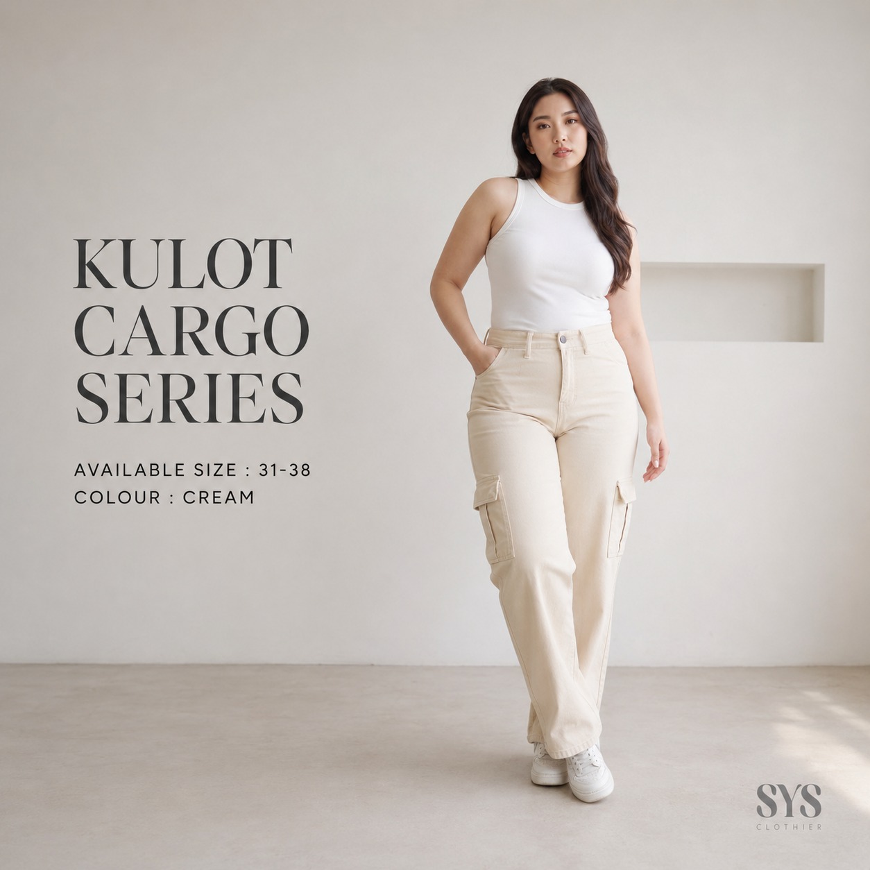 Sys Clothier Kulot Cargo Series Jeans Wanita I Celana Panjang Jumbo High Waist Loose Fit Denim Premium (Size 31-38) - Gambar 6