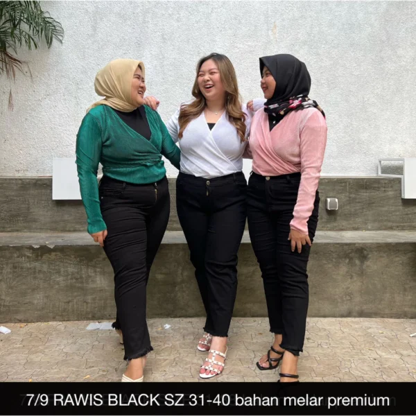 CELANA JEANS BIGSIZE WANITA 7/9 RAWIS BLACK SUPERBIG-SYS CLOTHIER JEANS