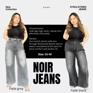 Sys Clothier Noir Kulot Jeans | High Waist Wide Leg Grey Denim (Size 31–40)