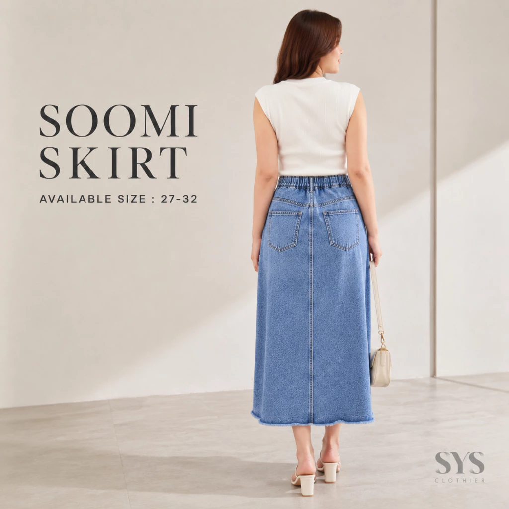 Sys Clothier Soomi Skirt Ripped Jeans Wanita I Rok High Waist A-Line Denim Premium (Size 27-32) - Gambar 4