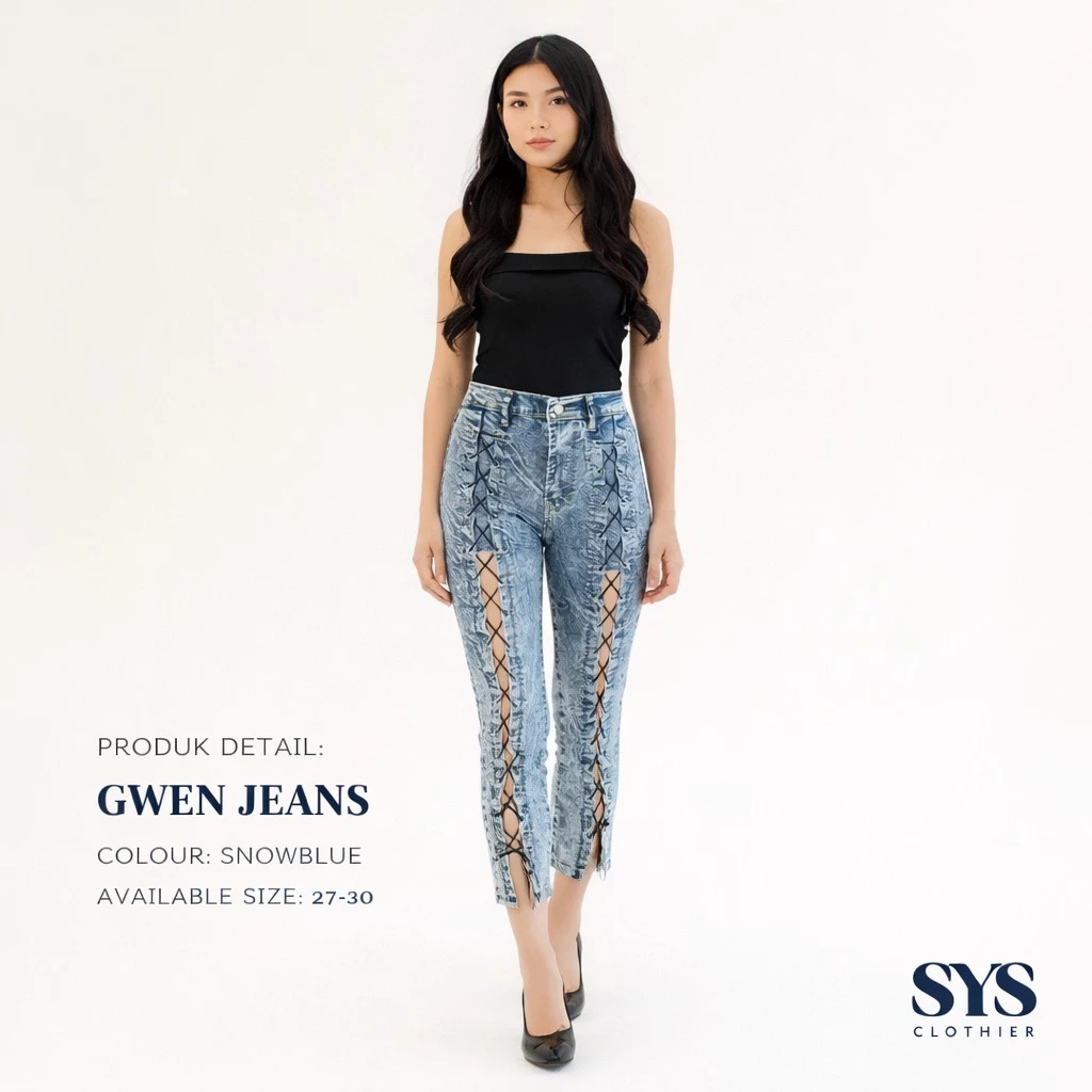 Sys Clothier Gwen Lace Up Series Jeans Wanita l High Waist Slim Fit Denim Premium (Size 27-34)