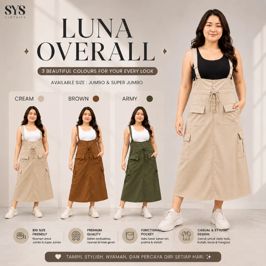 Sys Clothier Luna Overall Wanita | Dress Jumpsuit Katun Premium Jumbo Size