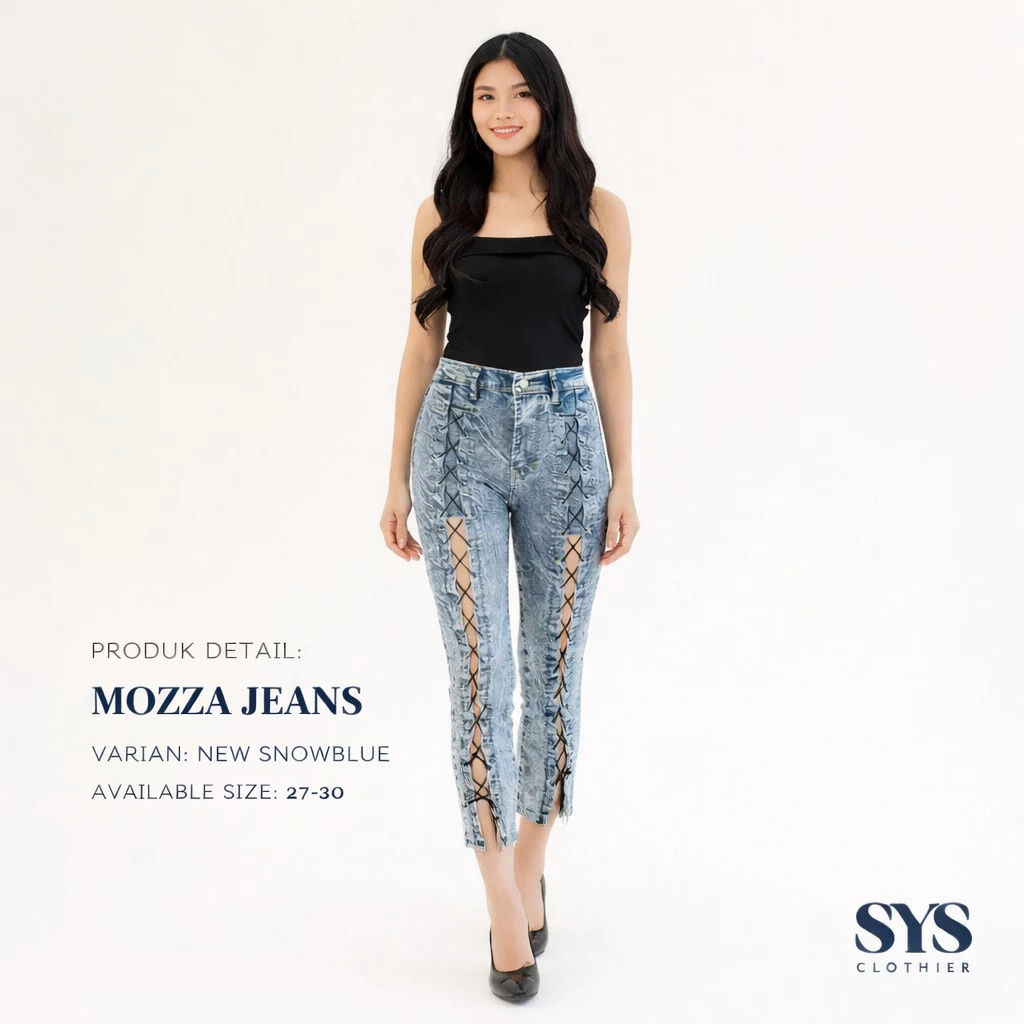 Sys Clothier Mozza Lace Up Jeans Wanita l High Waist Slim Fit Denim Premium (Size 27-30)