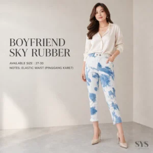 Sys Clothier Boyfriend Sky Rubber Jeans Wanita I High Waist Elastic Tie Dye Denim Premium (Size 27-30)