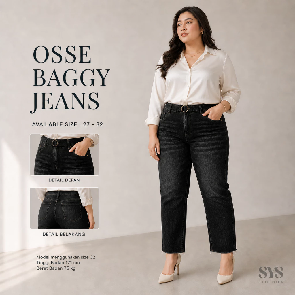 Sys Clothier Osse Baggy Jeans Wanita I Celana Denim High Waist Slim Fit Premium (Size 27-32)