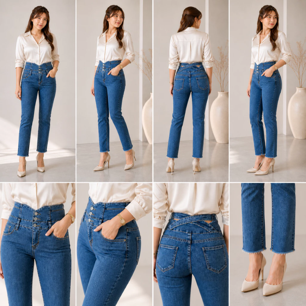 Sys Clothier High Waist Shibuya Cross Jeans Wanita | Celana Denim Slim Fit Premium (Size 27-32) - Gambar 3