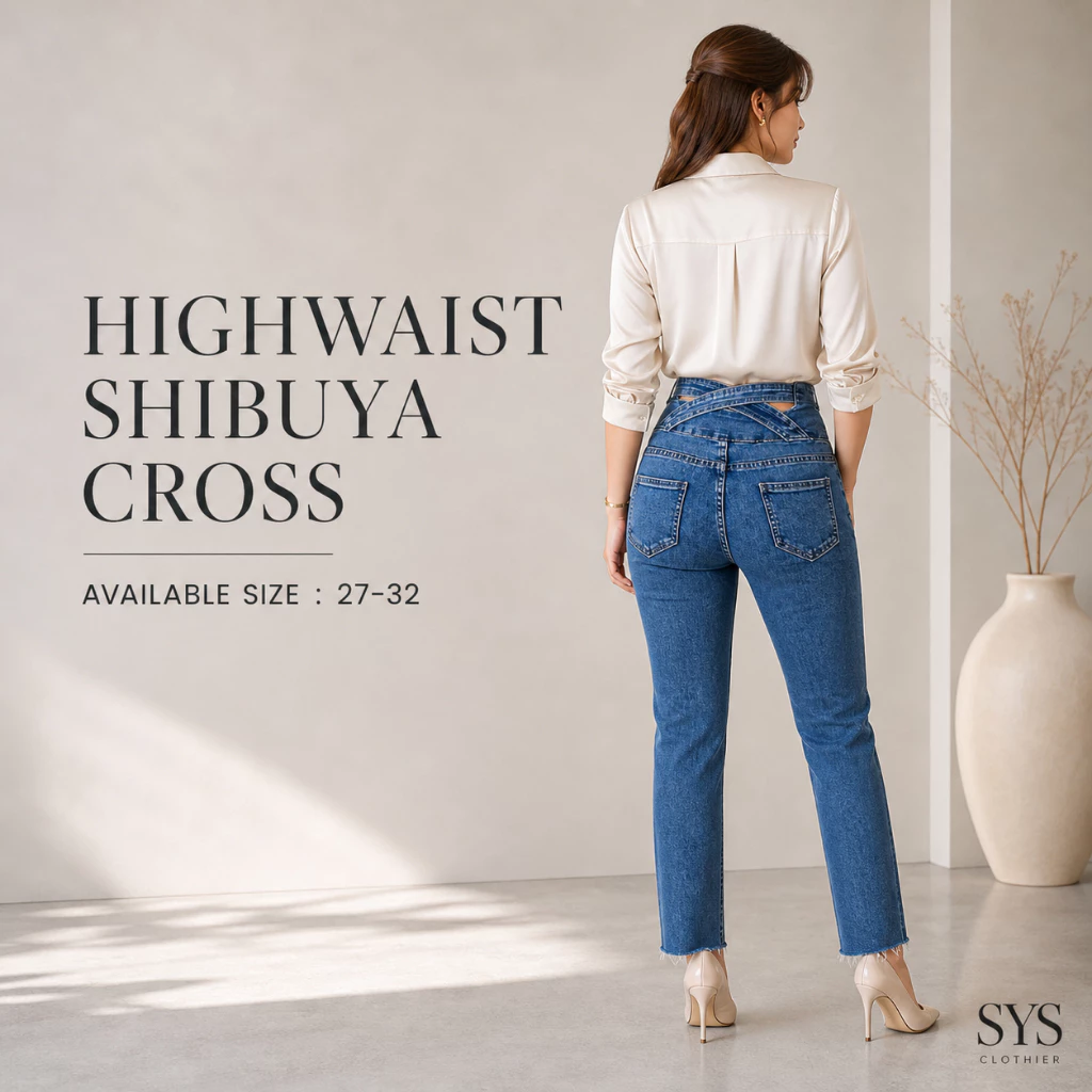 Sys Clothier High Waist Shibuya Cross Jeans Wanita | Celana Denim Slim Fit Premium (Size 27-32) - Gambar 2