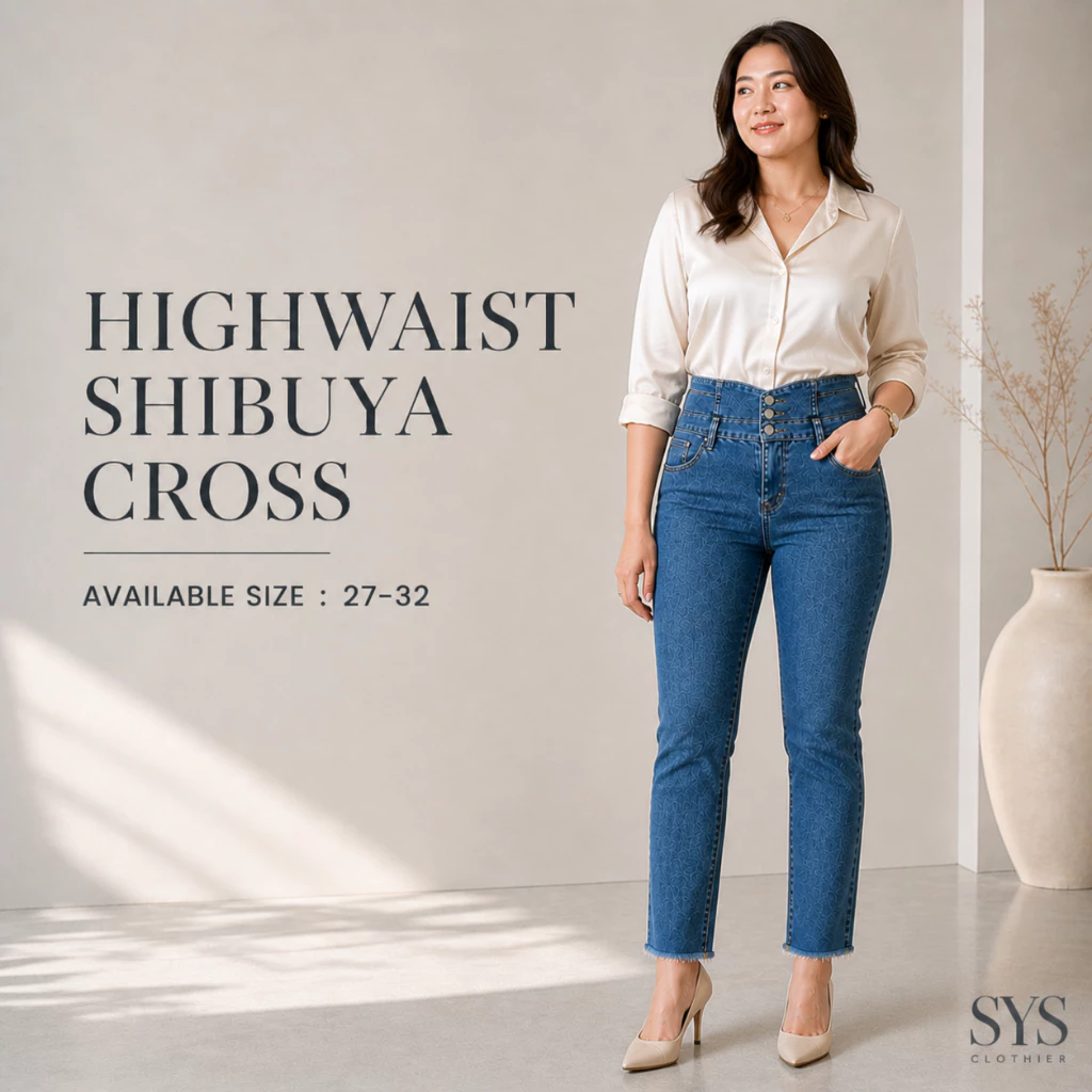 Sys Clothier High Waist Shibuya Cross Jeans Wanita | Celana Denim Slim Fit Premium (Size 27-32) - Gambar 4