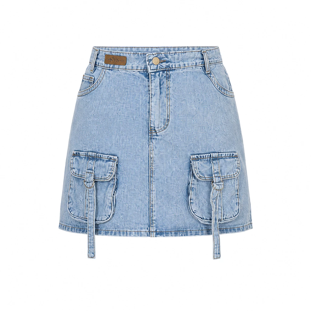 Sys Clothier Brilla Cargo Skirt Jeans Wanita I Rok Pendek High Waist Denim Premium Bigsize (Size 32-38) - Gambar 4